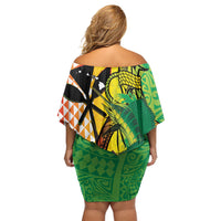 Hawaii Blue Marlin Fishing Off Shoulder Short Dress Hawaiian Kanaka Kakau Reggae