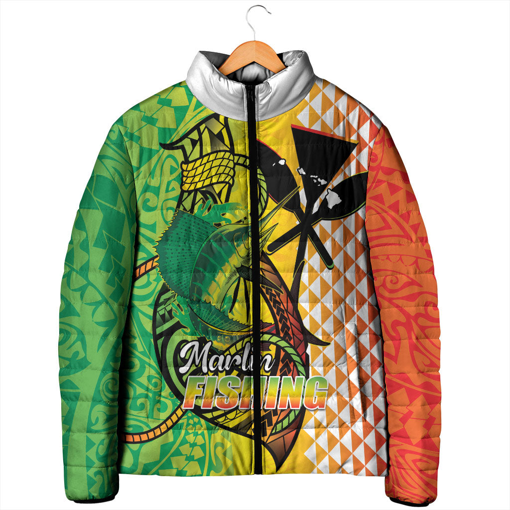 Hawaii Blue Marlin Fishing Padded Jacket Hawaiian Kanaka Kakau Reggae