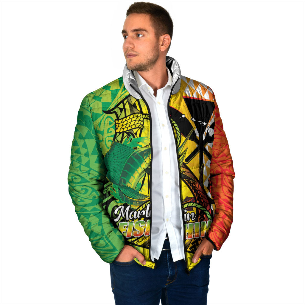 Hawaii Blue Marlin Fishing Padded Jacket Hawaiian Kanaka Kakau Reggae