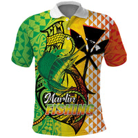 Hawaii Blue Marlin Fishing Polo Shirt Hawaiian Kanaka Kakau Reggae