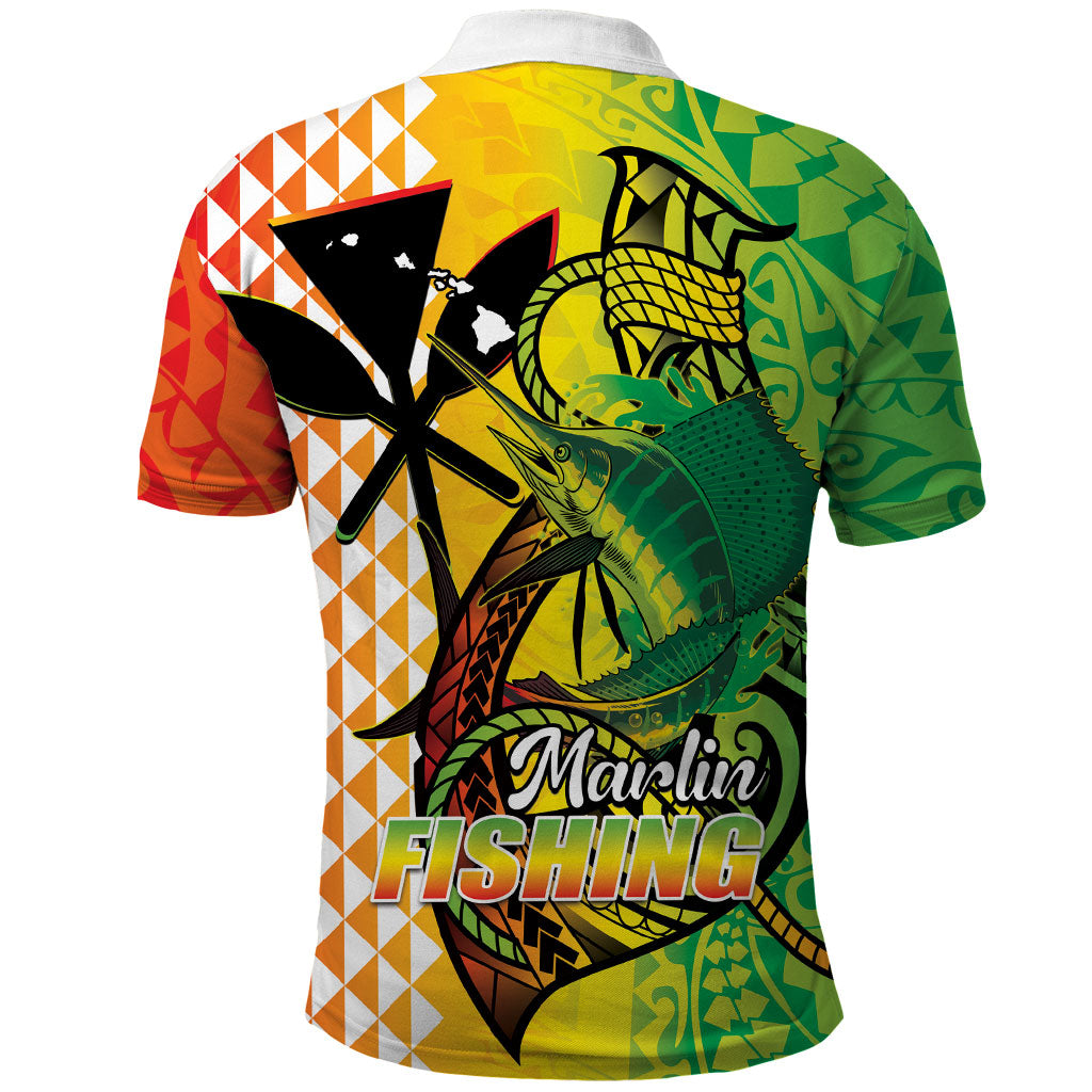 Hawaii Blue Marlin Fishing Polo Shirt Hawaiian Kanaka Kakau Reggae