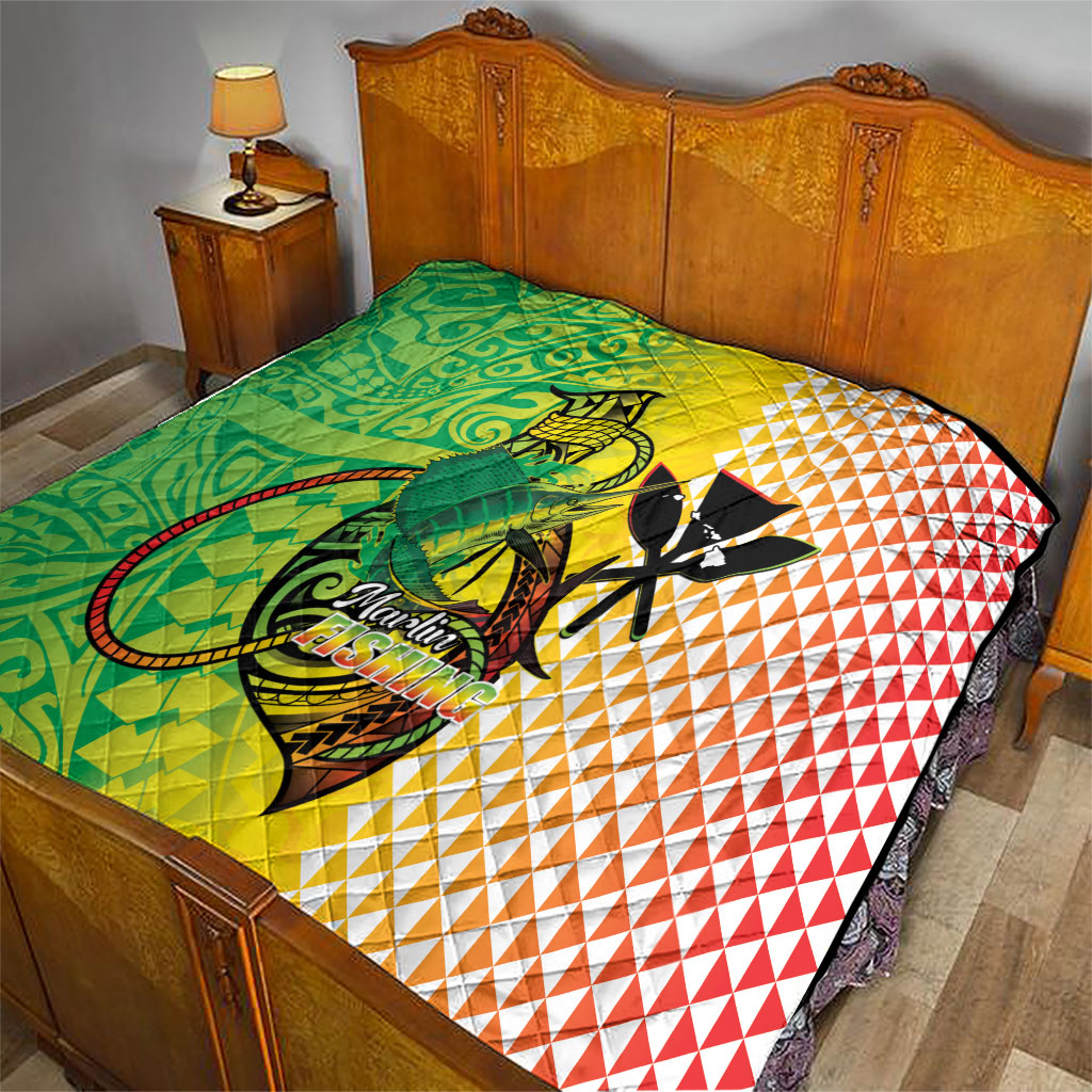Hawaii Blue Marlin Fishing Quilt Hawaiian Kanaka Kakau Reggae