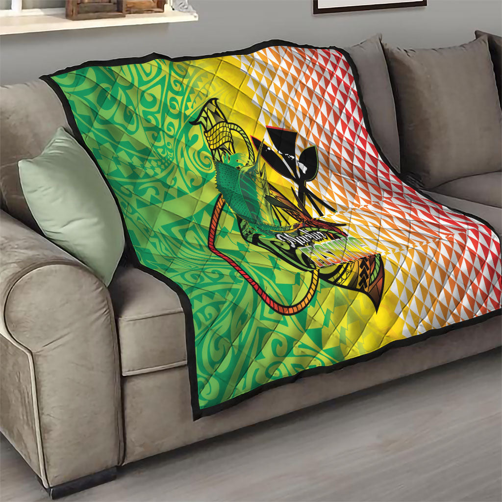 Hawaii Blue Marlin Fishing Quilt Hawaiian Kanaka Kakau Reggae