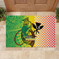 Hawaii Blue Marlin Fishing Rubber Doormat Hawaiian Kanaka Kakau Reggae