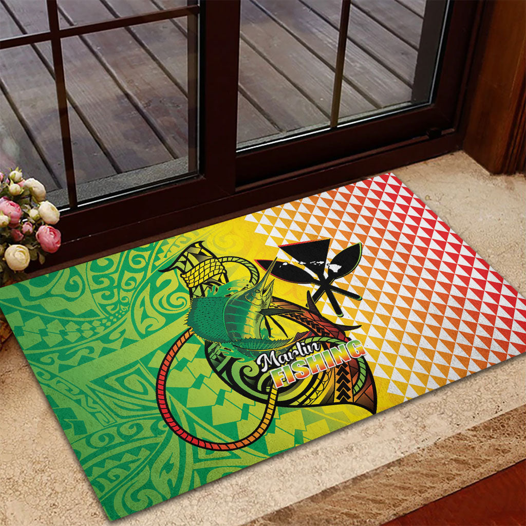 Hawaii Blue Marlin Fishing Rubber Doormat Hawaiian Kanaka Kakau Reggae