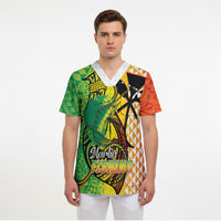 Hawaii Blue Marlin Fishing Scrub Top Hawaiian Kanaka Kakau Reggae