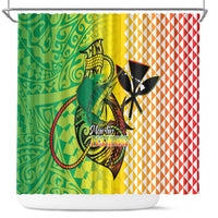 Hawaii Blue Marlin Fishing Shower Curtain Hawaiian Kanaka Kakau Reggae