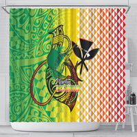 Hawaii Blue Marlin Fishing Shower Curtain Hawaiian Kanaka Kakau Reggae