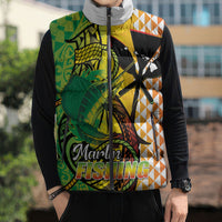 Hawaii Blue Marlin Fishing Sleeveless Puffer Jacket Hawaiian Kanaka Kakau Reggae