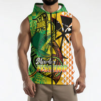 Hawaii Blue Marlin Fishing Sleeveless Zip Hoodie Hawaiian Kanaka Kakau Reggae