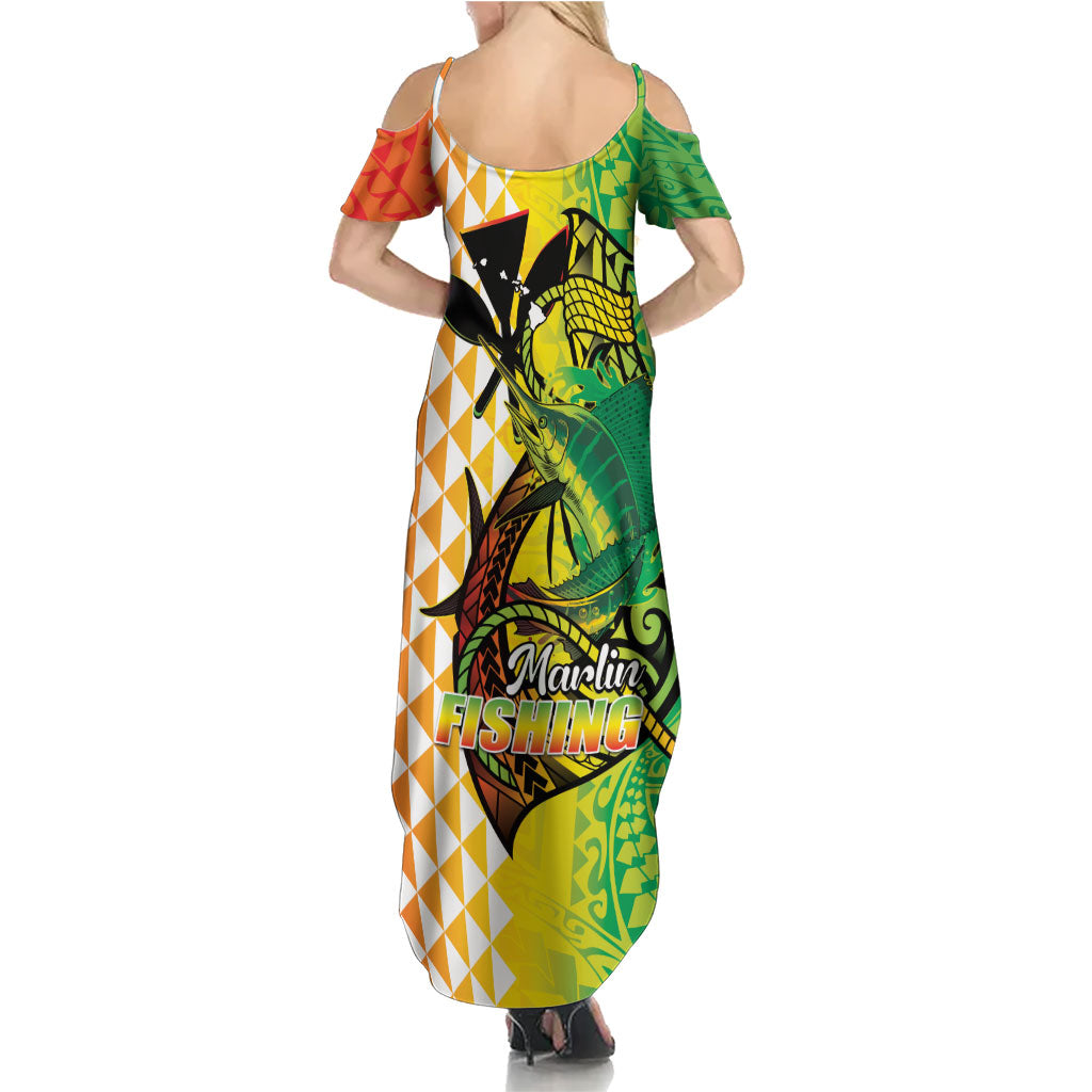 Hawaii Blue Marlin Fishing Summer Maxi Dress Hawaiian Kanaka Kakau Reggae