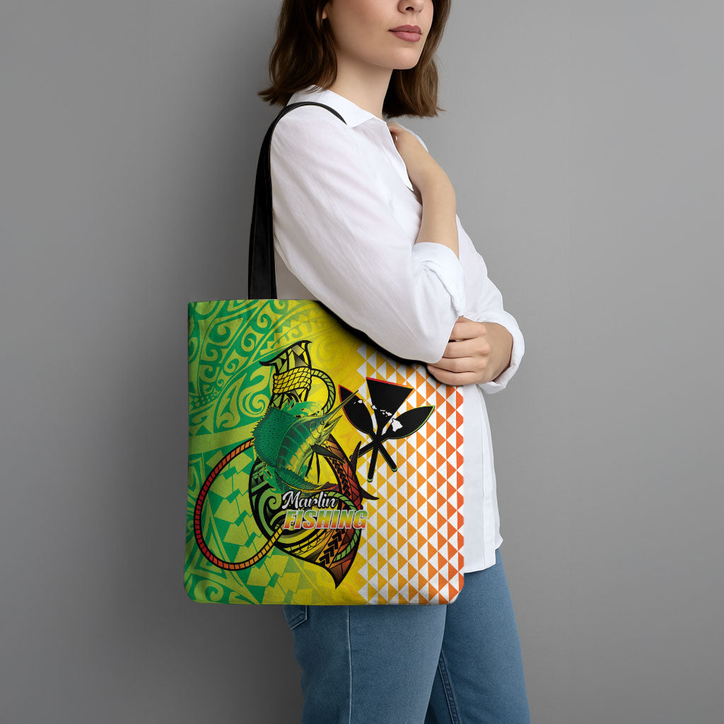 Hawaii Blue Marlin Fishing Tote Bag Hawaiian Kanaka Kakau Reggae