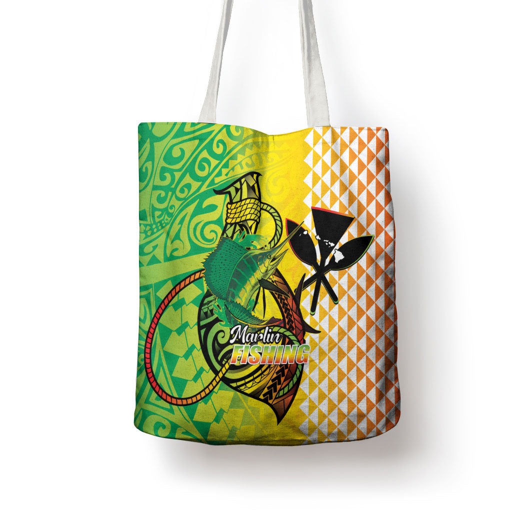 Hawaii Blue Marlin Fishing Tote Bag Hawaiian Kanaka Kakau Reggae