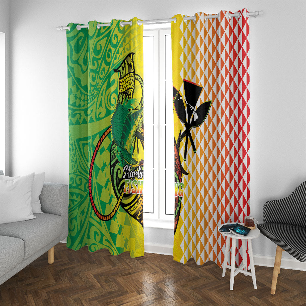 Hawaii Blue Marlin Fishing Window Curtain Hawaiian Kanaka Kakau Reggae