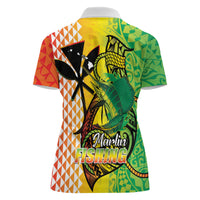 Hawaii Blue Marlin Fishing Women Polo Shirt Hawaiian Kanaka Kakau Reggae