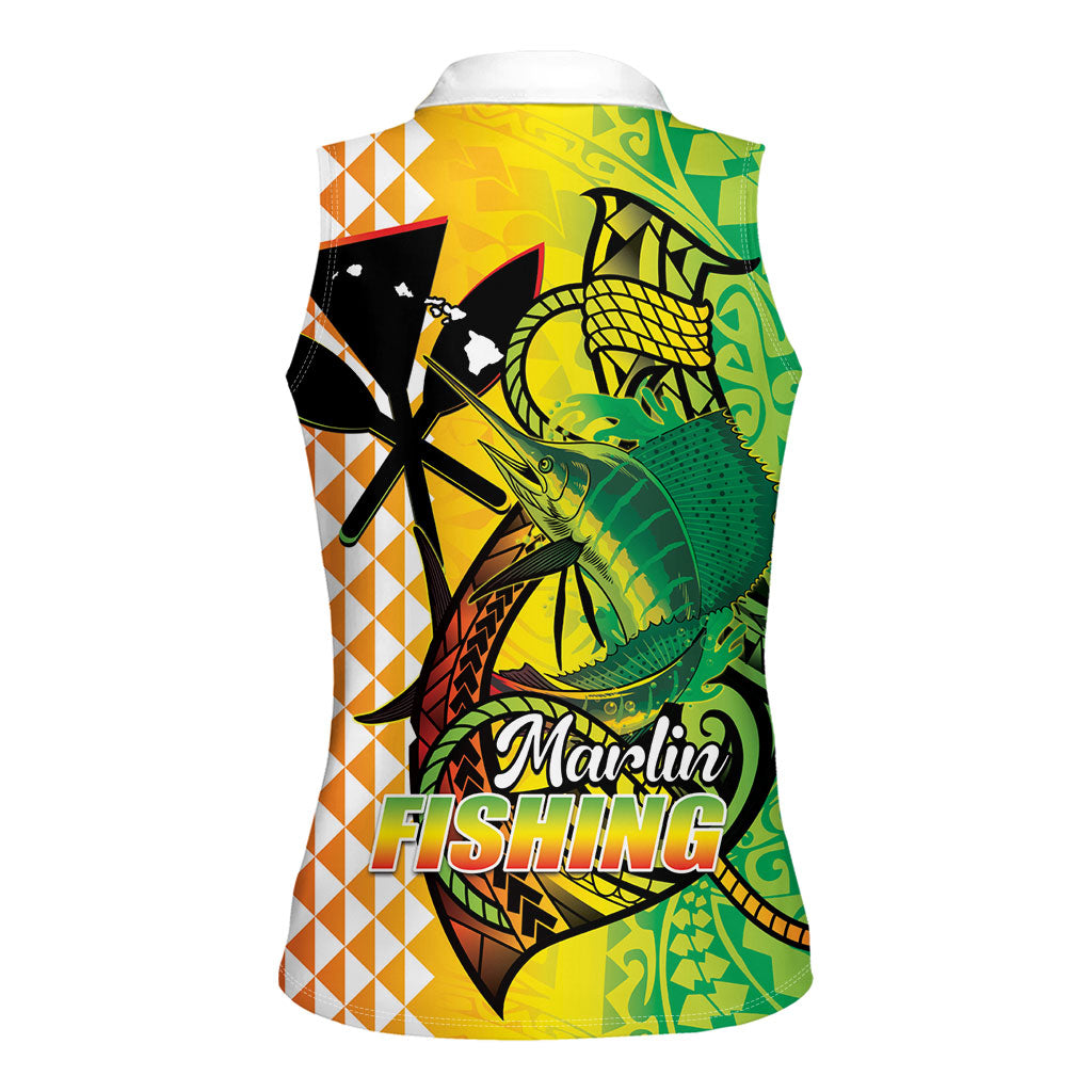 Hawaii Blue Marlin Fishing Women Sleeveless Polo Shirt Hawaiian Kanaka Kakau Reggae LT14 - Polynesian Pride