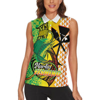 Hawaii Blue Marlin Fishing Women Sleeveless Polo Shirt Hawaiian Kanaka Kakau Reggae LT14 - Polynesian Pride