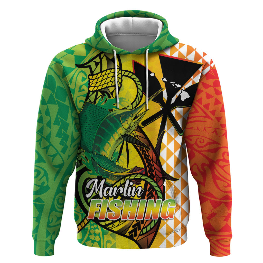 Hawaii Blue Marlin Fishing Zip Hoodie Hawaiian Kanaka Kakau Reggae