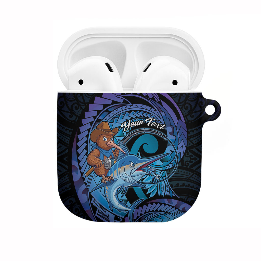 Personalised Blue Marlin Fishing New Zealand AirPods Case NZ Kiwi Cowboy Born To Fish LT14 Purple - Polynesian Pride