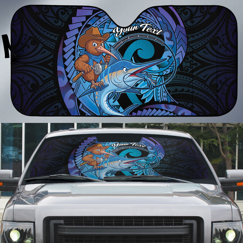 Personalised Blue Marlin Fishing New Zealand Auto Sun Shade NZ Kiwi Cowboy Born To Fish LT14 Purple - Polynesian Pride
