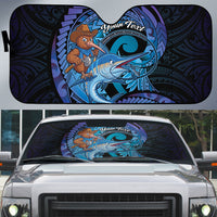Personalised Blue Marlin Fishing New Zealand Auto Sun Shade NZ Kiwi Cowboy Born To Fish LT14 Purple - Polynesian Pride