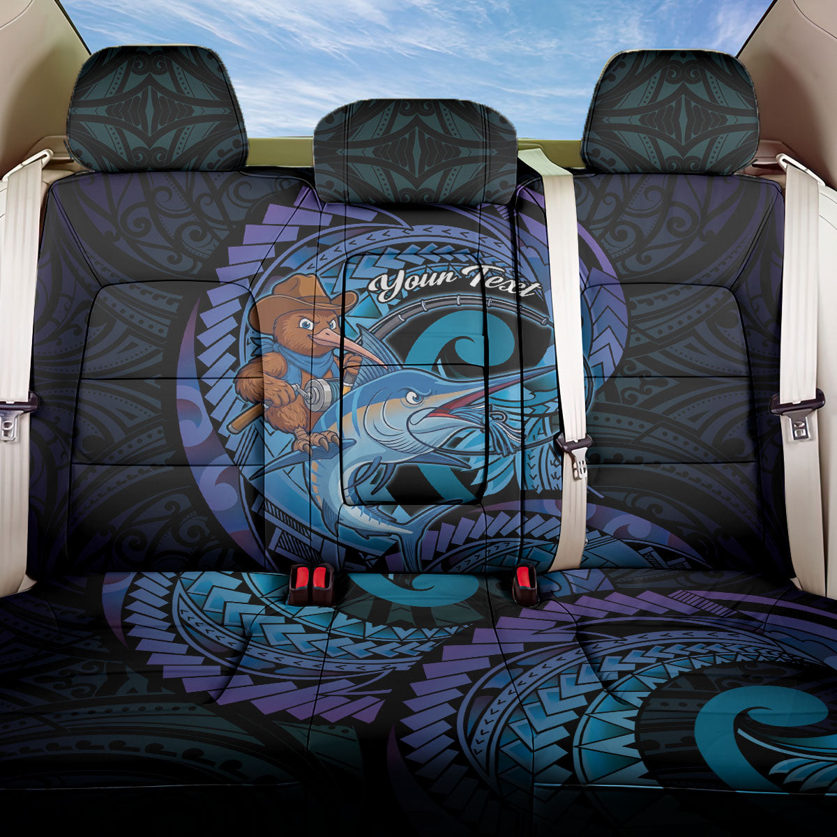 Personalised Blue Marlin Fishing New Zealand Back Car Seat Cover NZ Kiwi Cowboy Born To Fish LT14 One Size Purple - Polynesian Pride