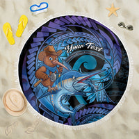 Personalised Blue Marlin Fishing New Zealand Beach Blanket NZ Kiwi Cowboy Born To Fish LT14 One Size 150cm Purple - Polynesian Pride