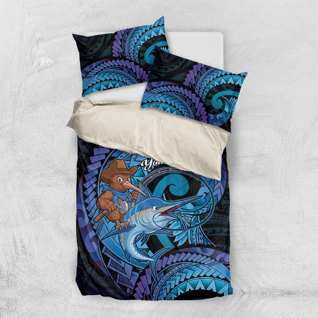 Personalised Blue Marlin Fishing New Zealand Bedding Set NZ Kiwi Cowboy Born To Fish