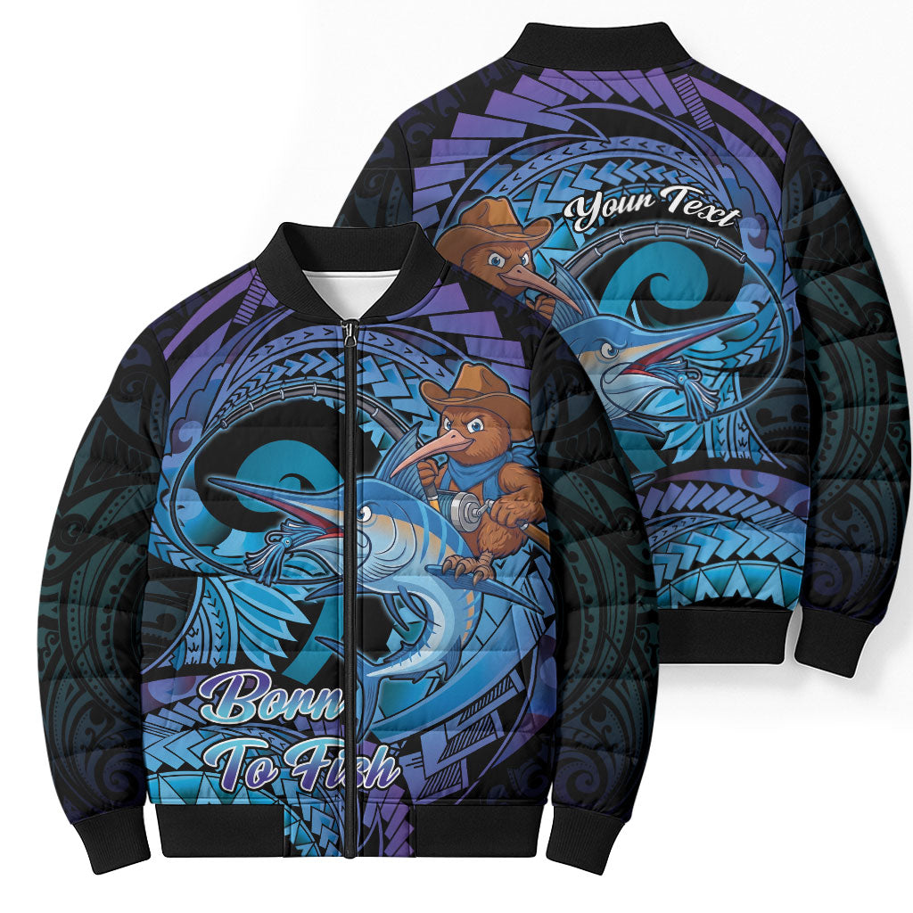 Personalised Blue Marlin Fishing New Zealand Bomber Puffer Jacket NZ Kiwi Cowboy Born To Fish