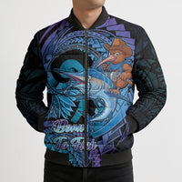 Personalised Blue Marlin Fishing New Zealand Bomber Puffer Jacket NZ Kiwi Cowboy Born To Fish