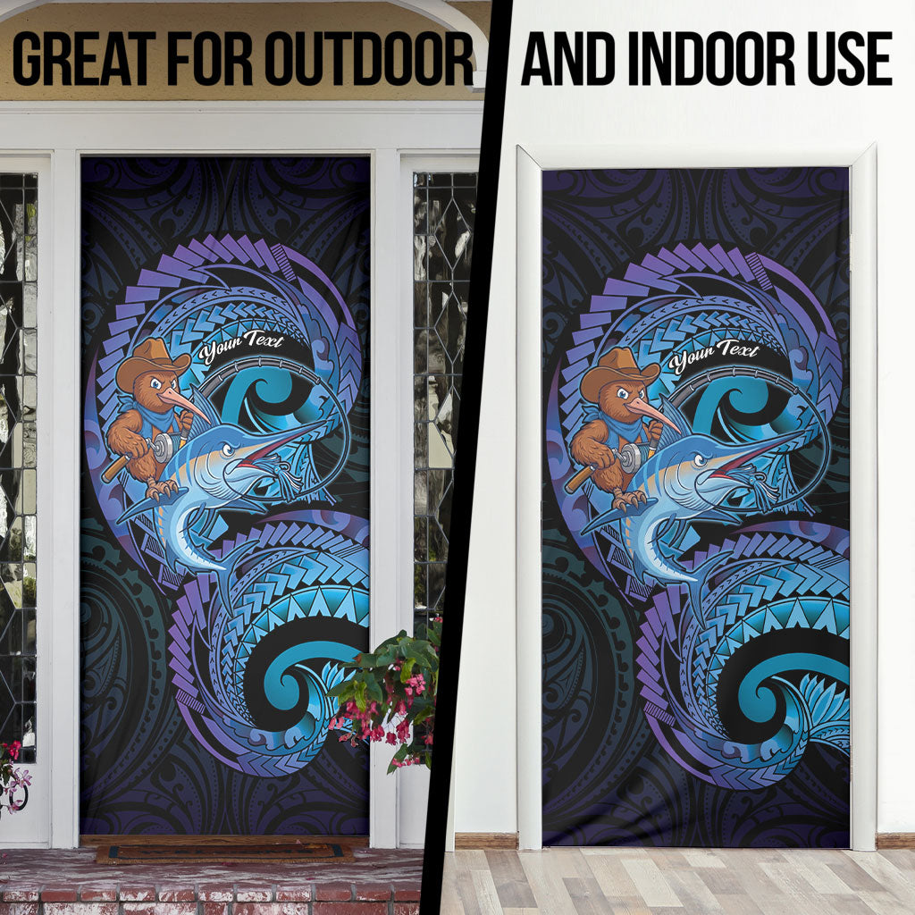 Personalised Blue Marlin Fishing New Zealand Door Cover NZ Kiwi Cowboy Born To Fish LT14 - Polynesian Pride