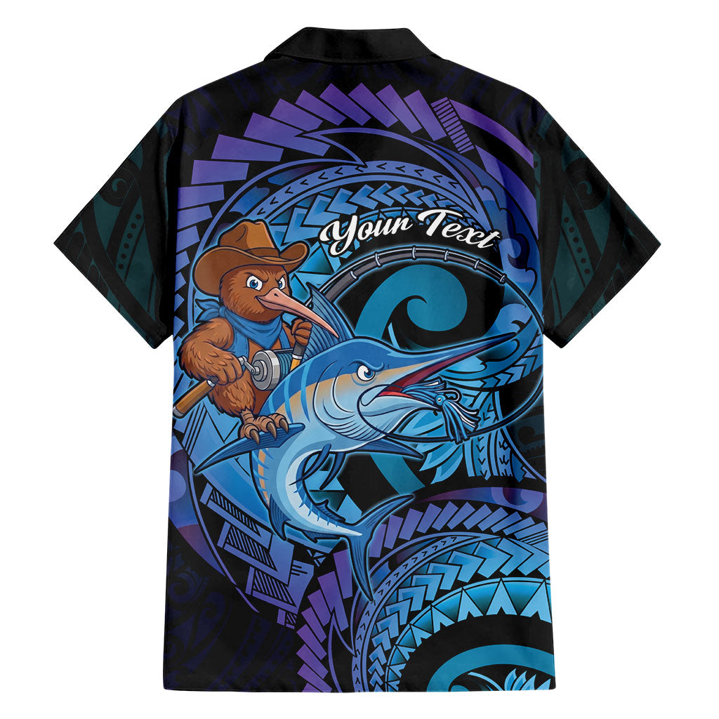 Personalised Blue Marlin Fishing New Zealand Family Matching Off Shoulder Short Dress and Hawaiian Shirt NZ Kiwi Cowboy Born To Fish LT14 - Polynesian Pride