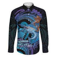 Personalised Blue Marlin Fishing New Zealand Family Matching Summer Maxi Dress and Hawaiian Shirt NZ Kiwi Cowboy Born To Fish LT14 Dad's Shirt - Long Sleeve Purple - Polynesian Pride