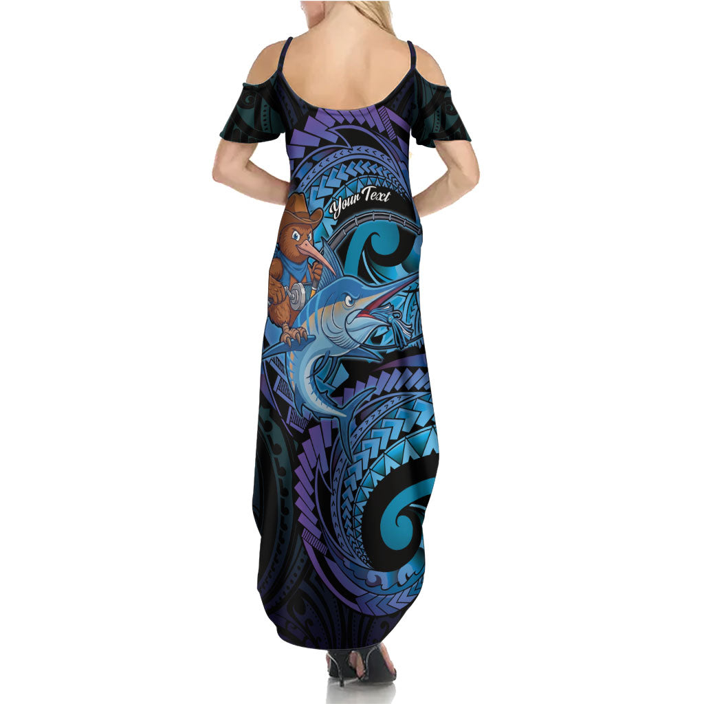 Personalised Blue Marlin Fishing New Zealand Family Matching Summer Maxi Dress and Hawaiian Shirt NZ Kiwi Cowboy Born To Fish LT14 - Polynesian Pride