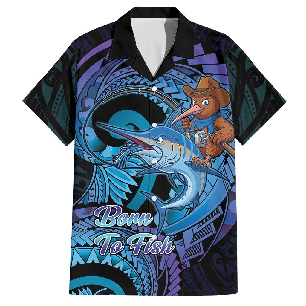 Personalised Blue Marlin Fishing New Zealand Hawaiian Shirt NZ Kiwi Cowboy Born To Fish LT14 Purple - Polynesian Pride