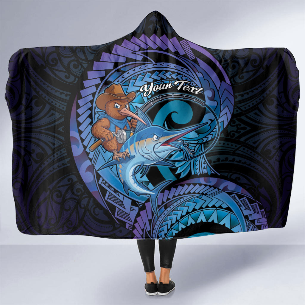 Personalised Blue Marlin Fishing New Zealand Hooded Blanket NZ Kiwi Cowboy Born To Fish