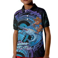 Personalised Blue Marlin Fishing New Zealand Kid Polo Shirt NZ Kiwi Cowboy Born To Fish LT14 Kid Purple - Polynesian Pride