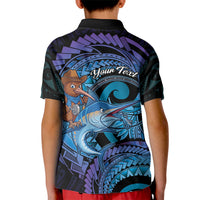 Personalised Blue Marlin Fishing New Zealand Kid Polo Shirt NZ Kiwi Cowboy Born To Fish LT14 - Polynesian Pride