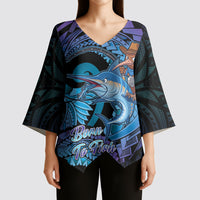 Personalised Blue Marlin Fishing New Zealand Kimono Sleeve Blouse NZ Kiwi Cowboy Born To Fish LT14 - Polynesian Pride