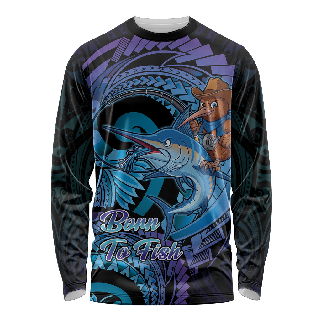 Personalised Blue Marlin Fishing New Zealand Long Sleeve Shirt NZ Kiwi Cowboy Born To Fish LT14 Unisex Purple - Polynesian Pride