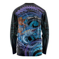 Personalised Blue Marlin Fishing New Zealand Long Sleeve Shirt NZ Kiwi Cowboy Born To Fish LT14 - Polynesian Pride