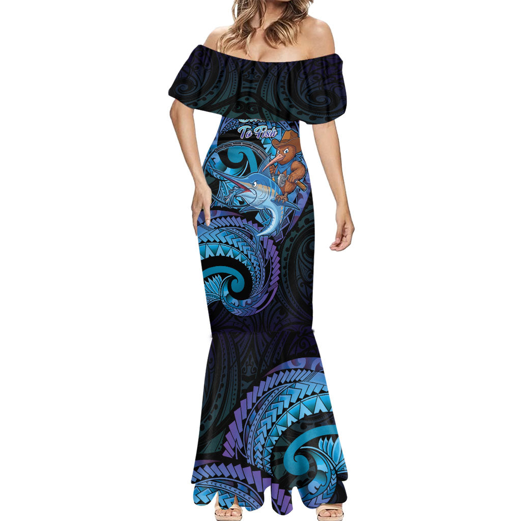 Personalised Blue Marlin Fishing New Zealand Mermaid Dress NZ Kiwi Cowboy Born To Fish LT14 - Polynesian Pride