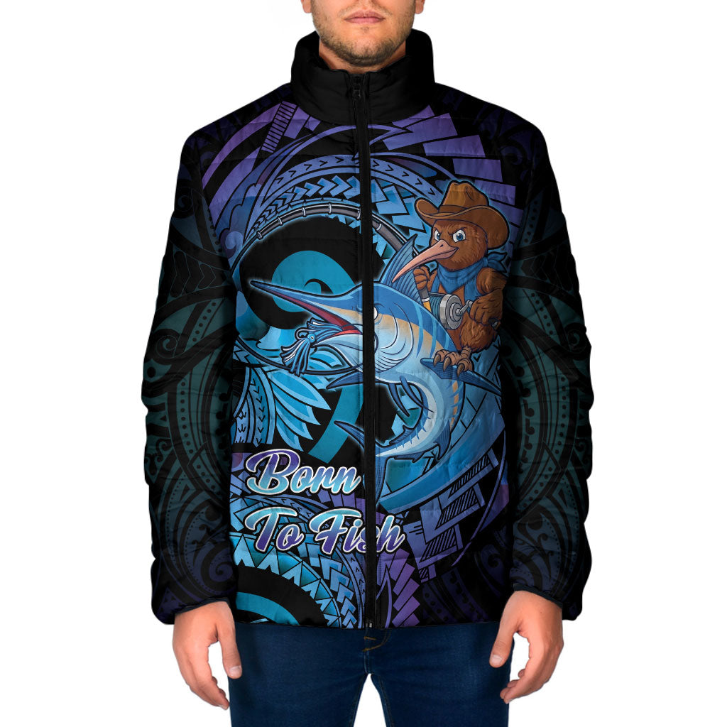 Personalised Blue Marlin Fishing New Zealand Padded Jacket NZ Kiwi Cowboy Born To Fish