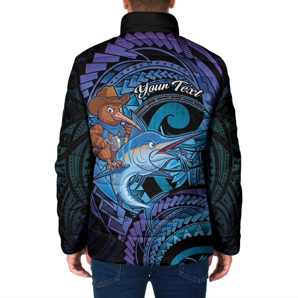 Personalised Blue Marlin Fishing New Zealand Padded Jacket NZ Kiwi Cowboy Born To Fish