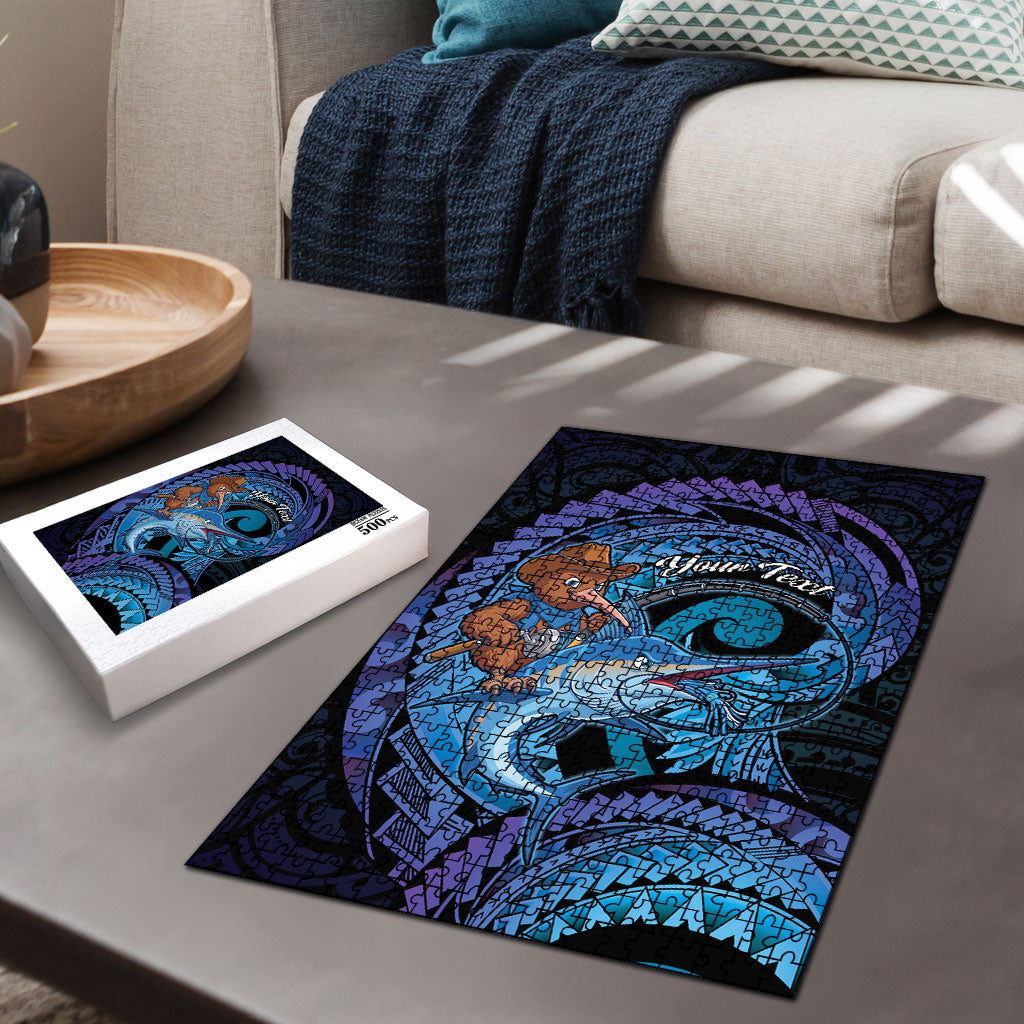 Personalised Blue Marlin Fishing New Zealand Puzzle NZ Kiwi Cowboy Born To Fish