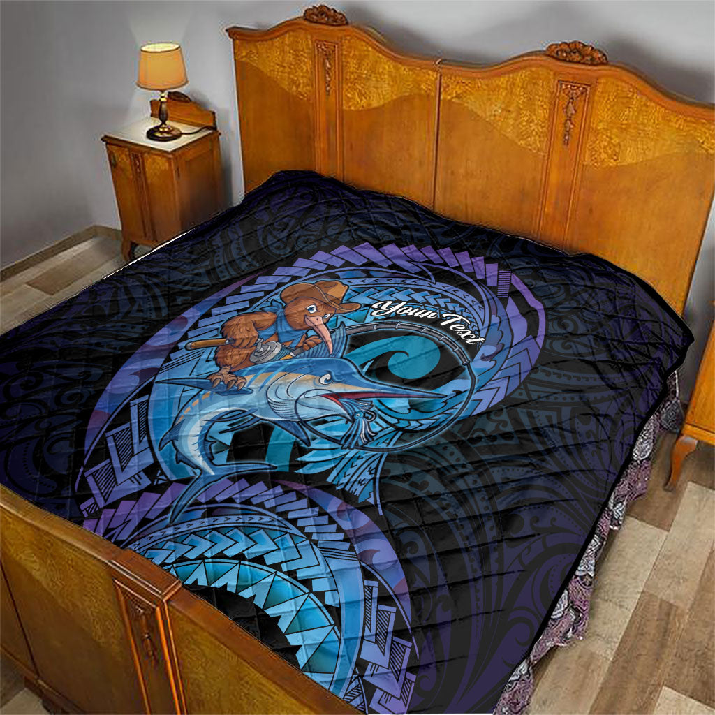 Personalised Blue Marlin Fishing New Zealand Quilt NZ Kiwi Cowboy Born To Fish