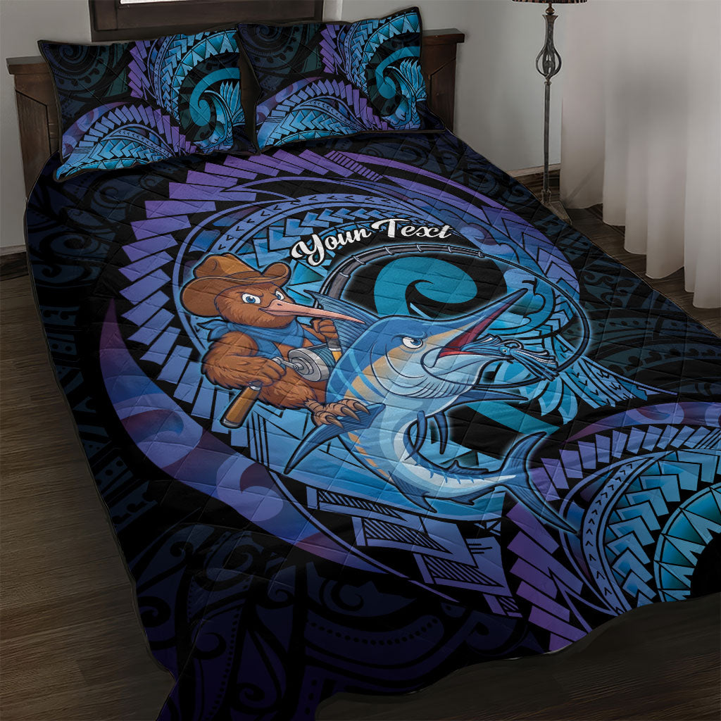 Personalised Blue Marlin Fishing New Zealand Quilt Bed Set NZ Kiwi Cowboy Born To Fish