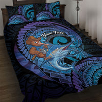 Personalised Blue Marlin Fishing New Zealand Quilt Bed Set NZ Kiwi Cowboy Born To Fish