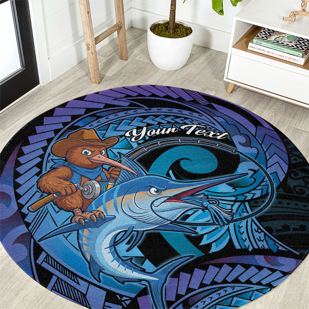 Personalised Blue Marlin Fishing New Zealand Round Carpet NZ Kiwi Cowboy Born To Fish