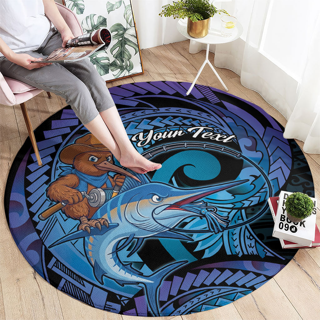 Personalised Blue Marlin Fishing New Zealand Round Carpet NZ Kiwi Cowboy Born To Fish